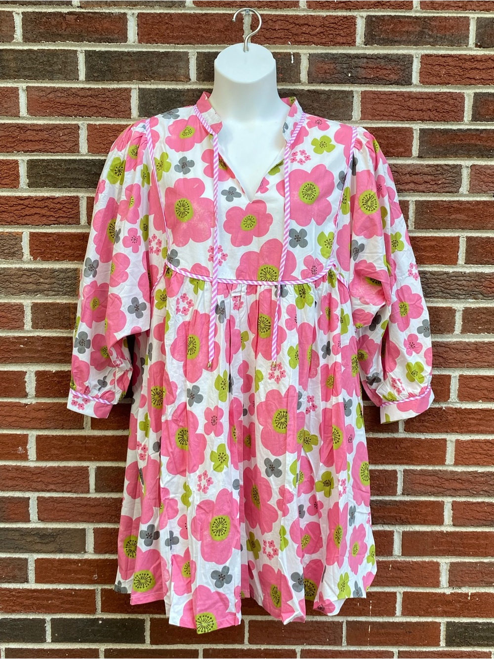 Entro Pink Floral Dress 3/4 Sleeve Cotton Cottagecore Coquette Plus Size 2X NWT